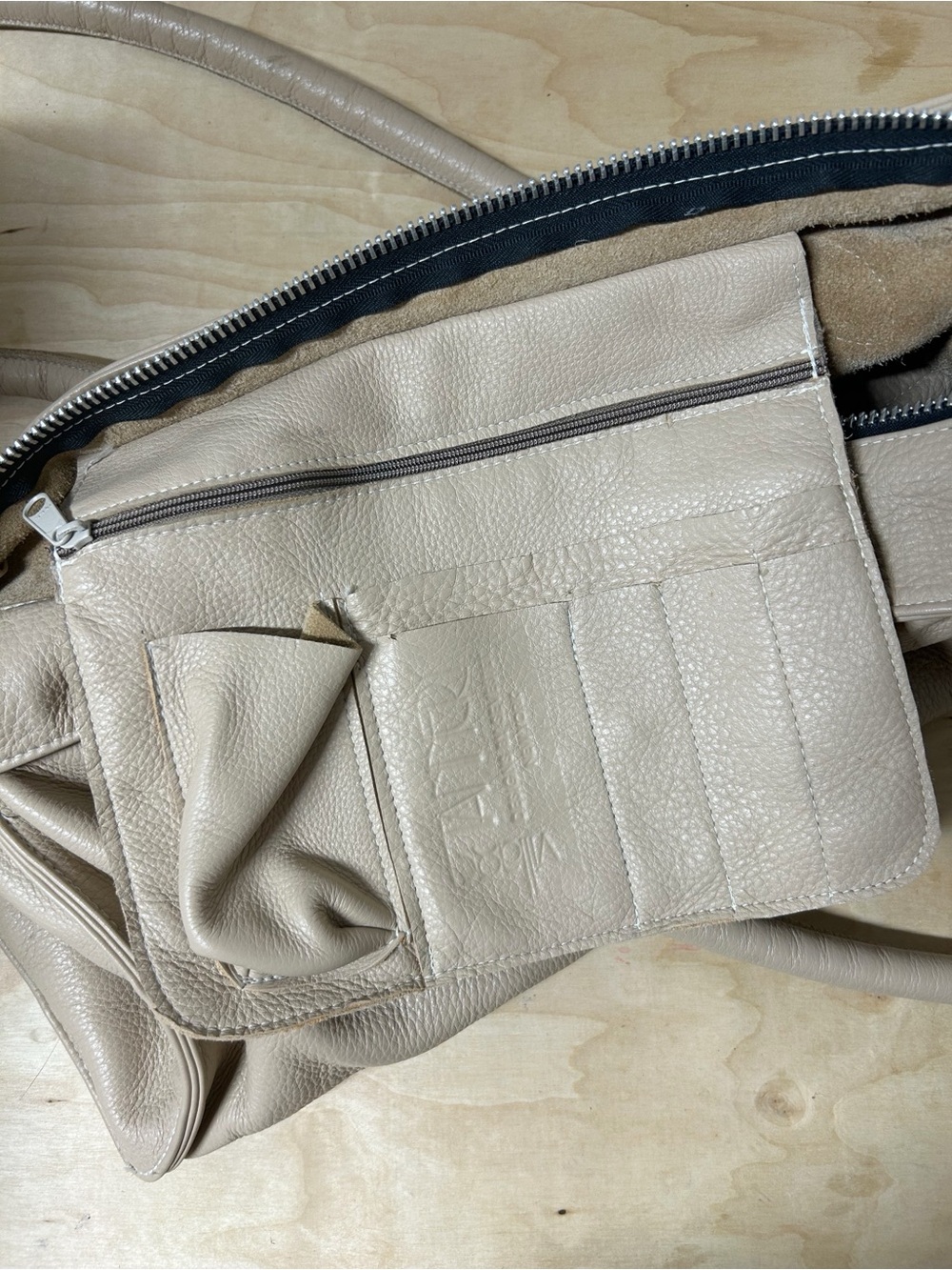 Village Tannery Beige Pebbled Leather Slouchy Shoulder Bag, Design By Sevestet - Picture 9 of 13